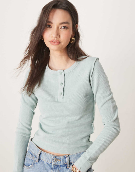 Waffle Henley Long Sleeve Top