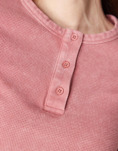 Waffle Henley Long Sleeve Top