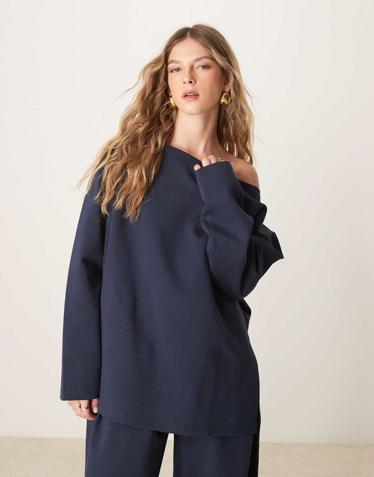 Oversized Off Shoulder Interlock Sweatshirt