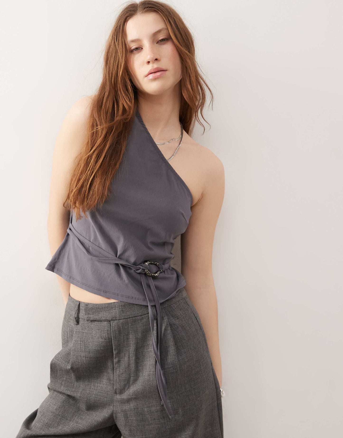 One Shoulder Top With Hardwear Waist Tie