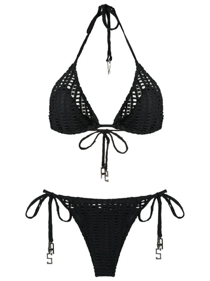 Open-Knit Triangle Bikini Set