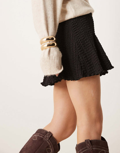 Textured Flippy Godet Mini Skirt