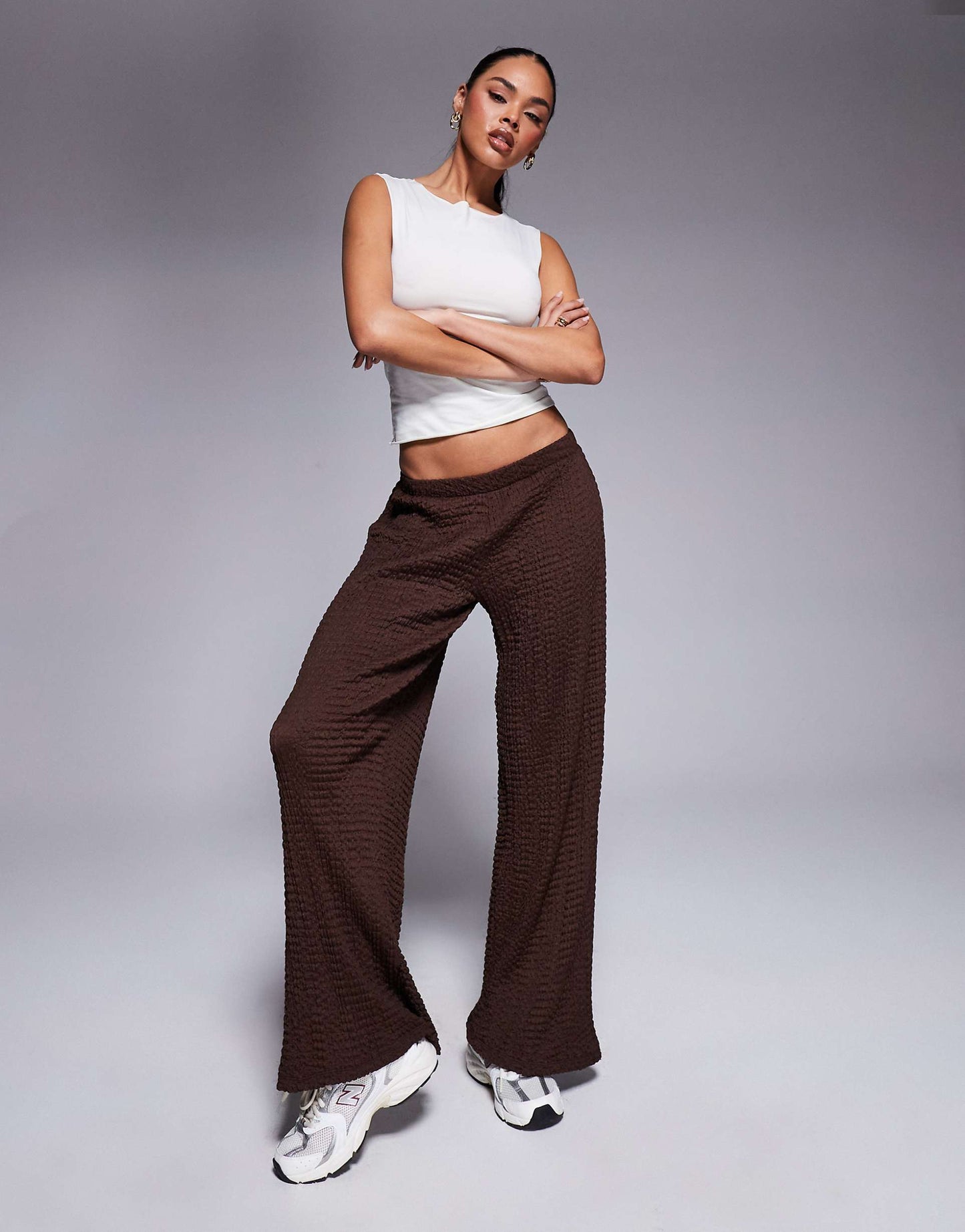 Textured Wide Leg Pull On Trousers