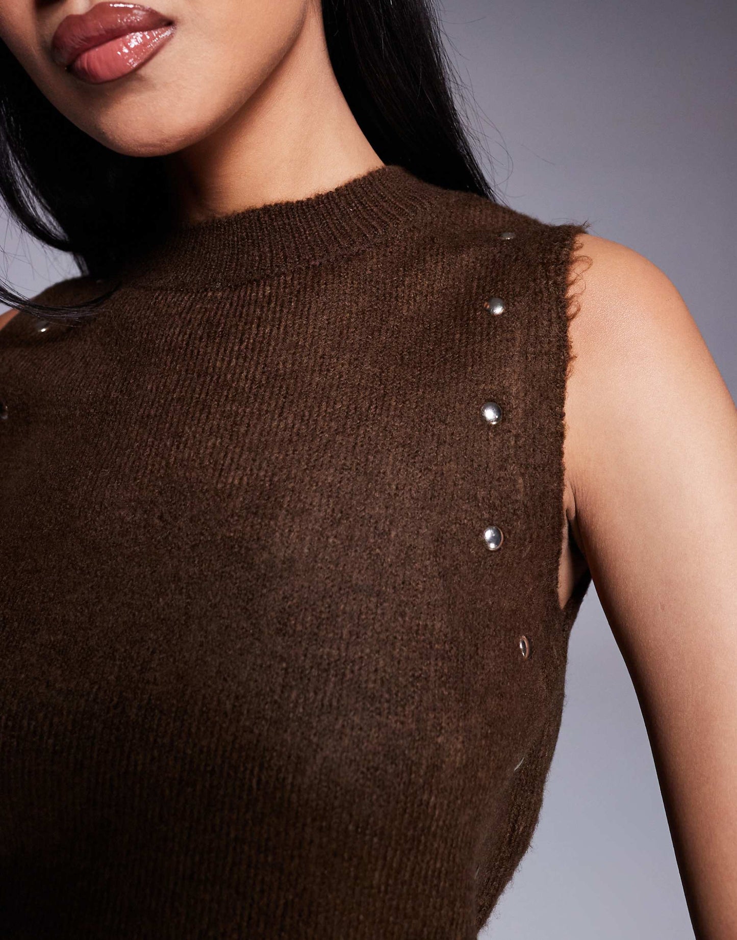 Crew Neck Knitted Jumper With Metal Studs