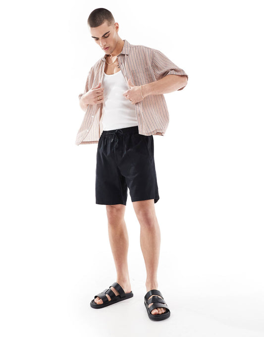 Linen Look Pull On Shorts