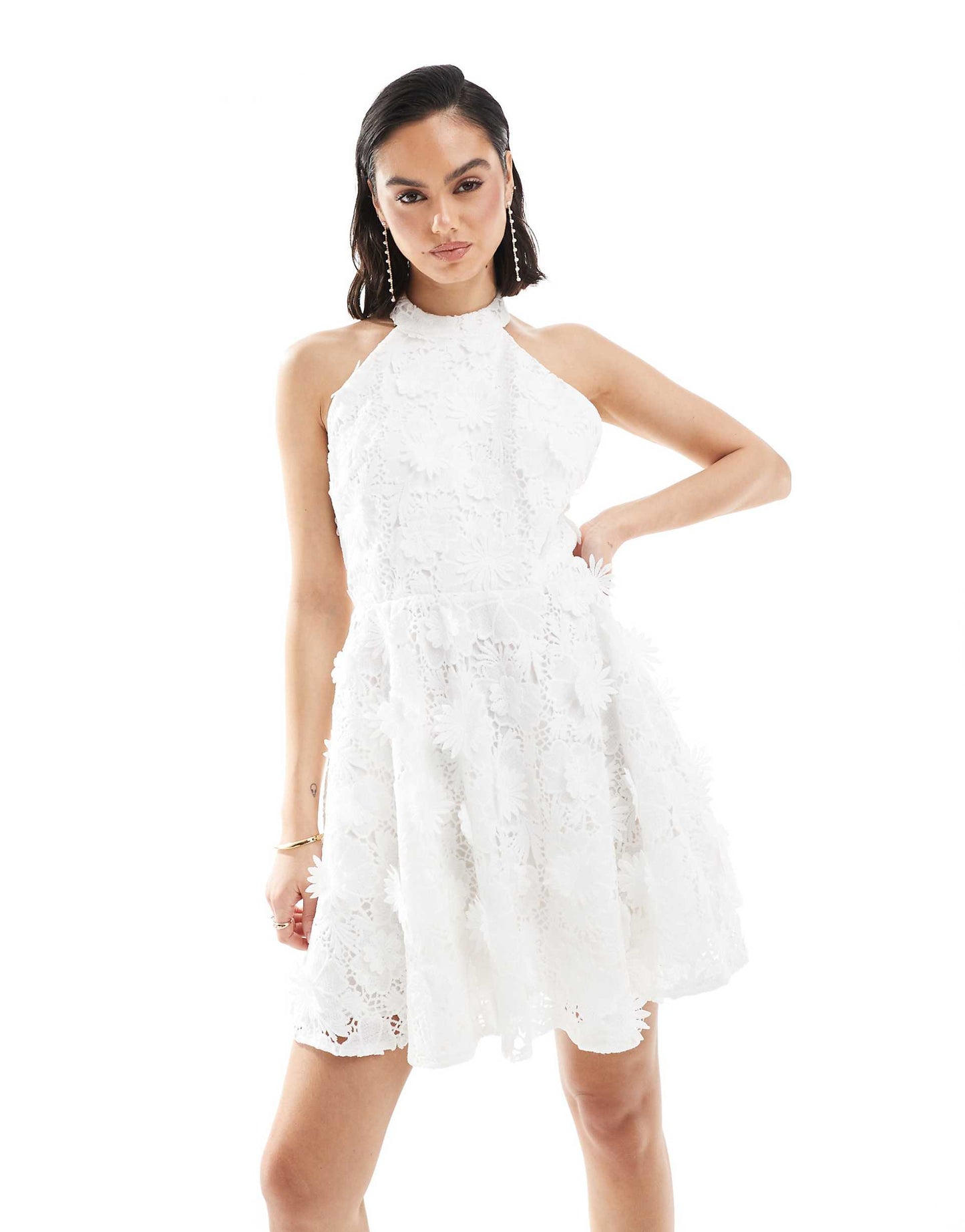 Halter Neck Floral Lace Mini Dress