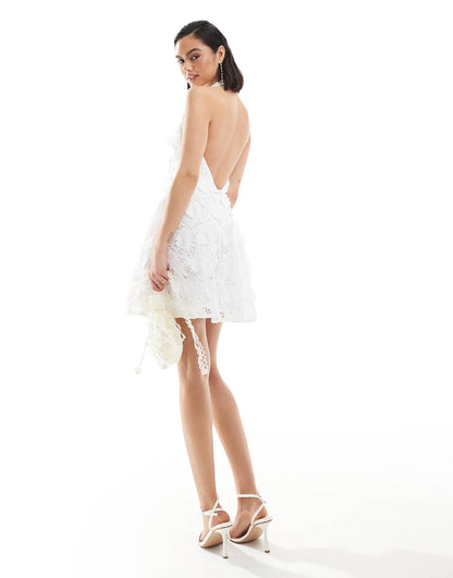 Halter Neck Floral Lace Mini Dress