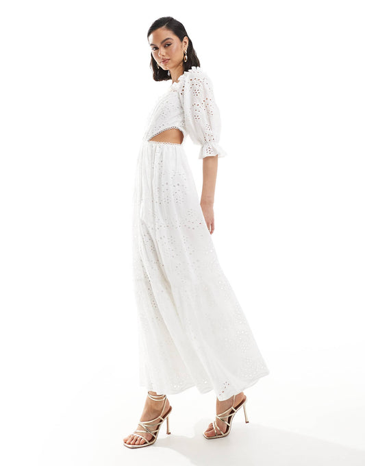 Broderie Cut Out Midaxi Dress