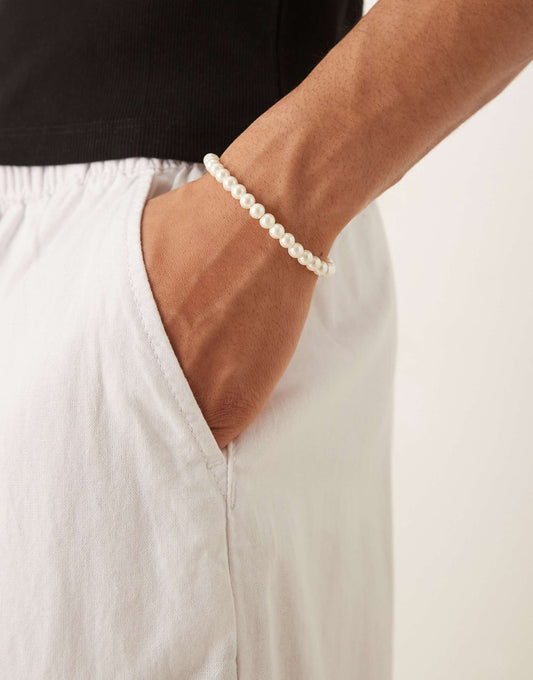 Festival 6Mm Glass Faux Pearl Beaded Bracelet