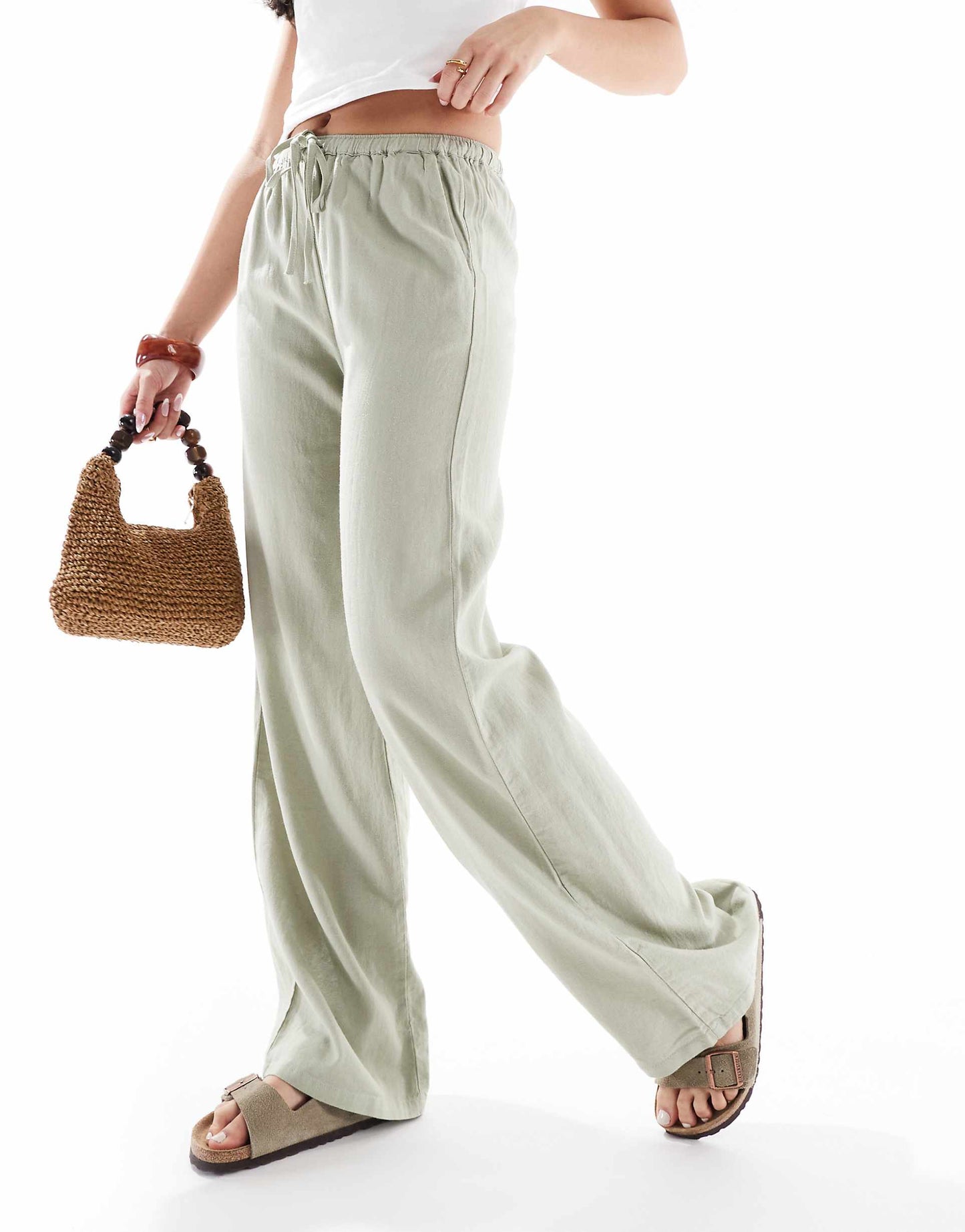 High Waisted Linen Look Trousers