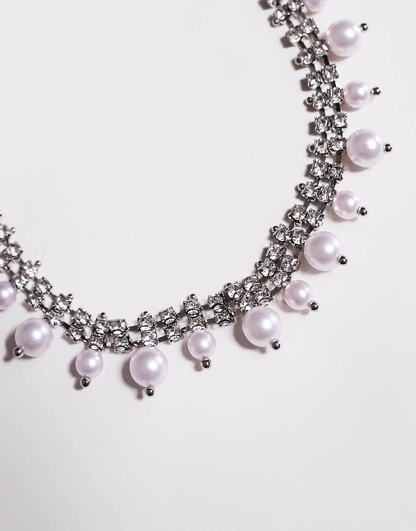 Choker Necklace With Crystal Cupchain And Faux Pearl Design