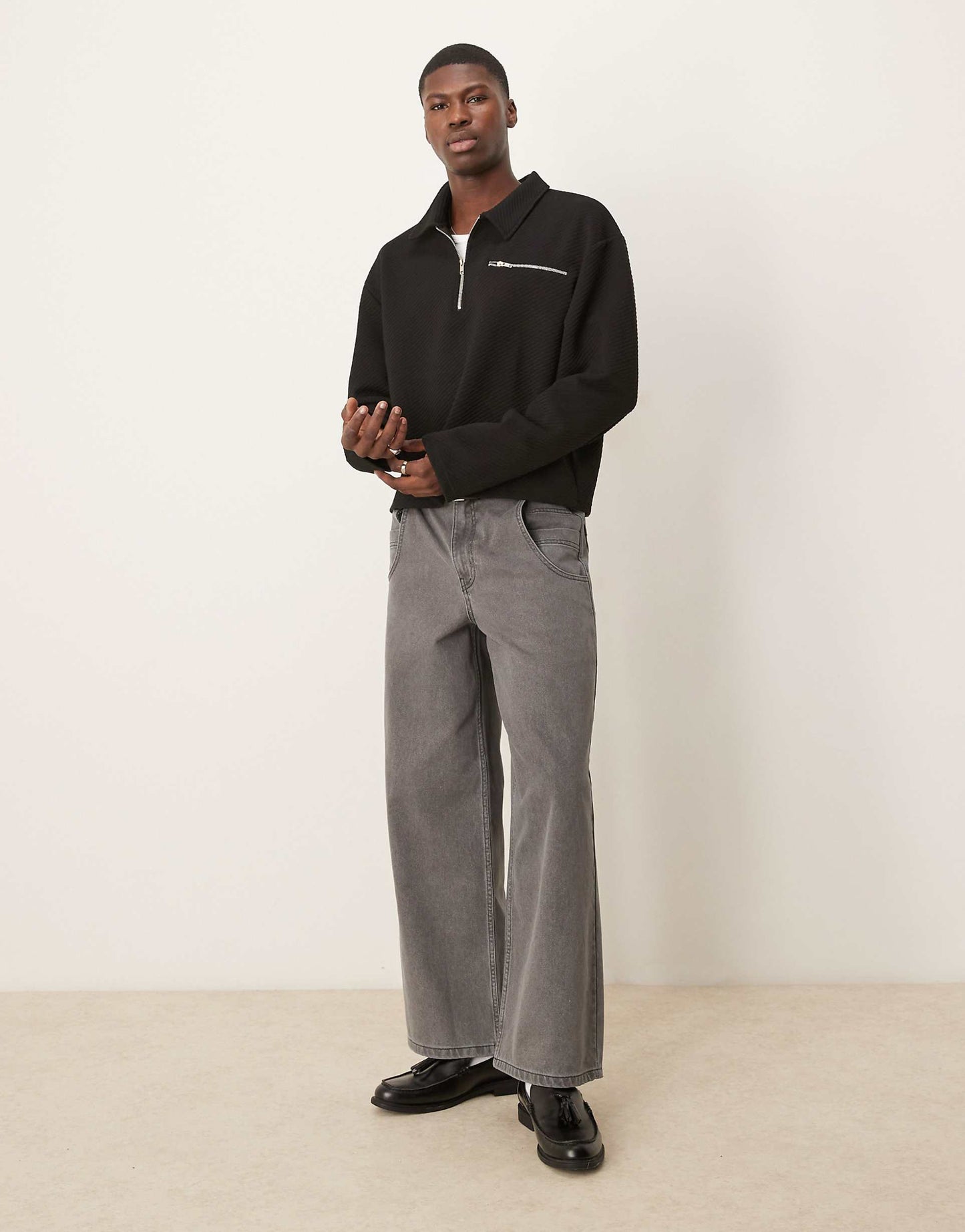 Oversized Drop Shoulder Boxy Polo Jumper With Zip Pocket