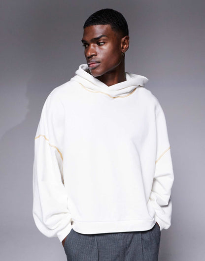 Extreme Oversized Boxy Hoodie With Wide Hood And Contrast Seems