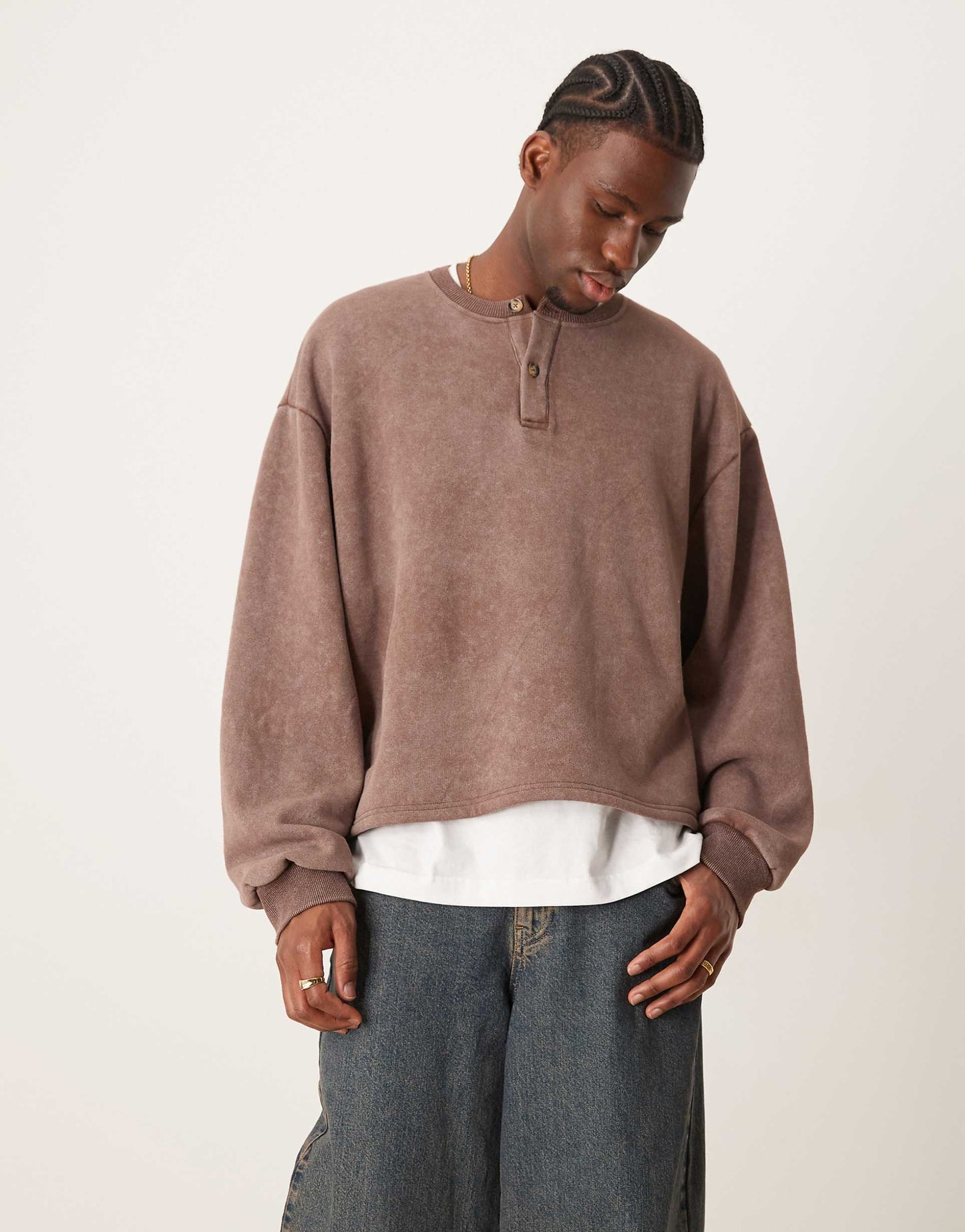 Oversized Drop Shoulder Boxy Jumper With Henley Neck
