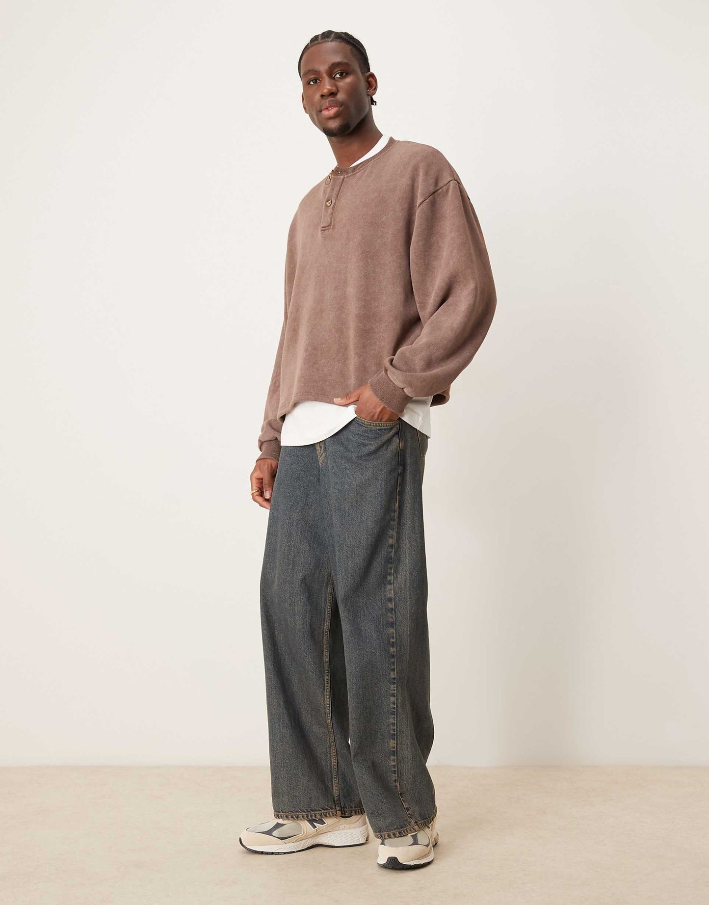 Oversized Drop Shoulder Boxy Jumper With Henley Neck