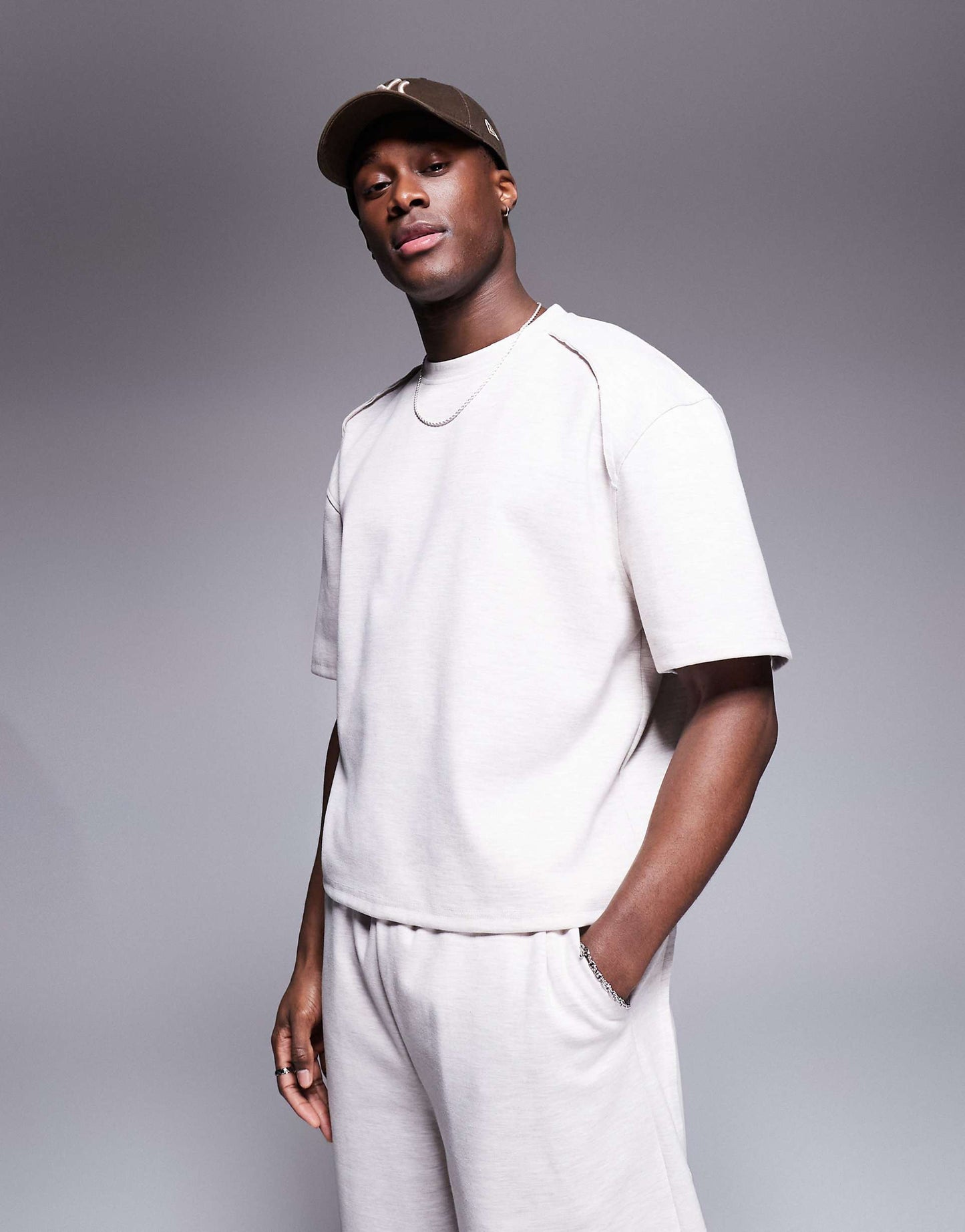 Co-Ord Heavyweight Scuba Drop Shoulder Boxy T-Shirt With Raw Edge Detail