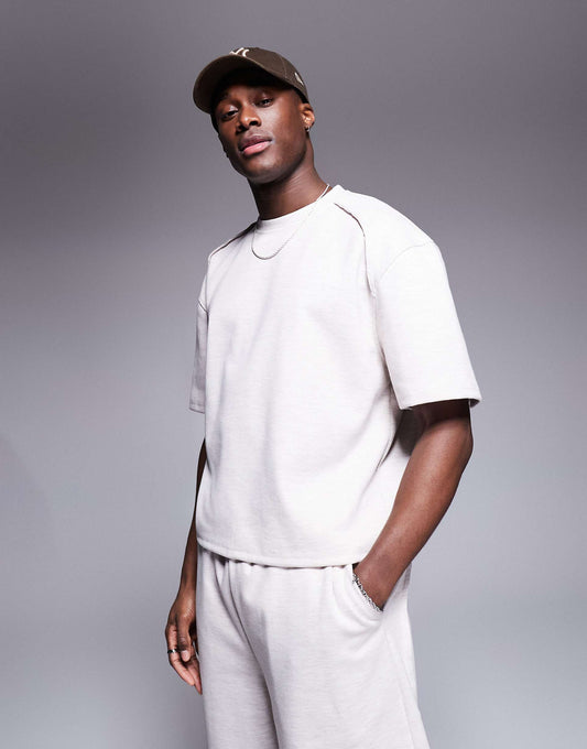 Co-Ord Heavyweight Scuba Drop Shoulder Boxy T-Shirt With Raw Edge Detail