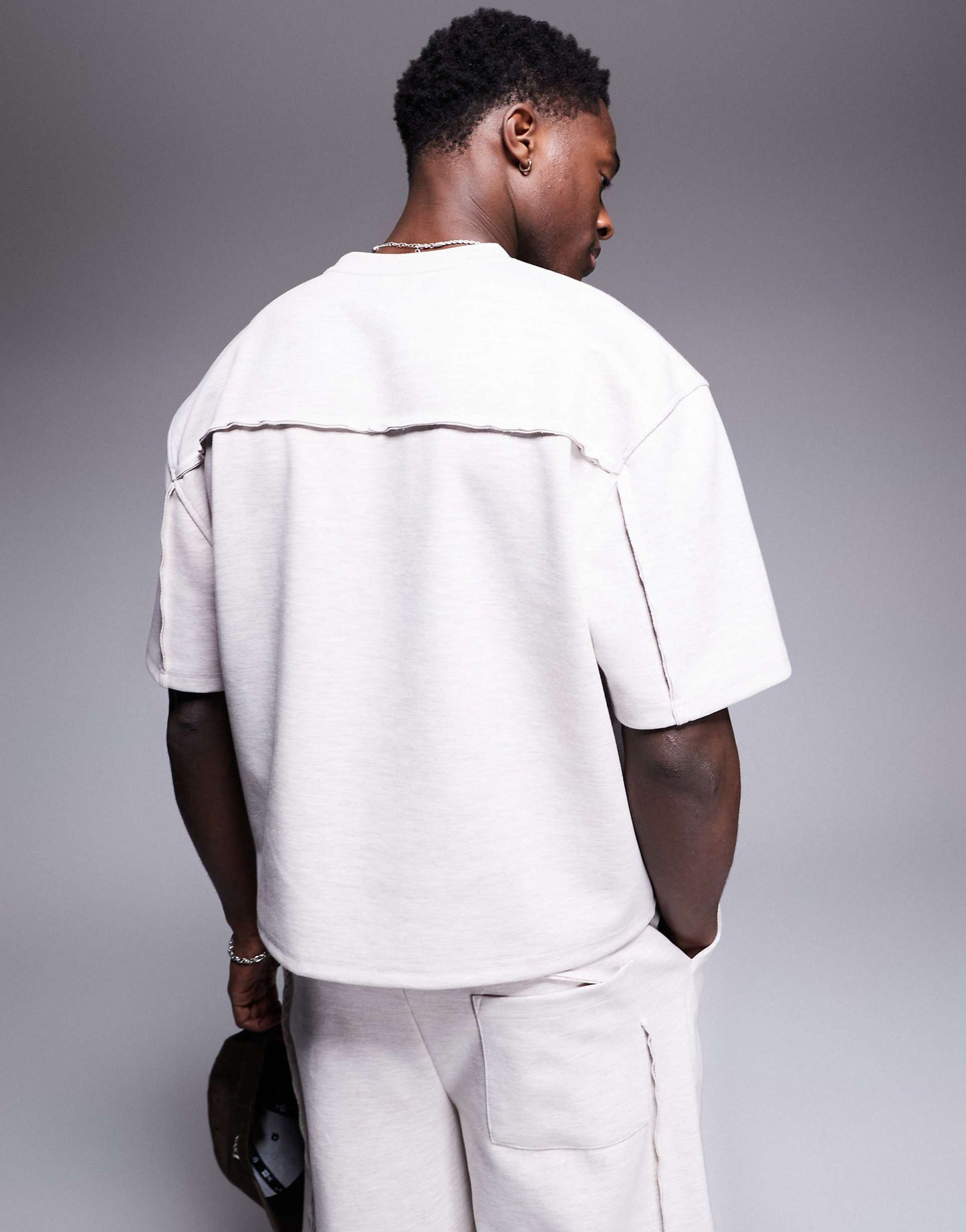 Co-Ord Heavyweight Scuba Drop Shoulder Boxy T-Shirt With Raw Edge Detail