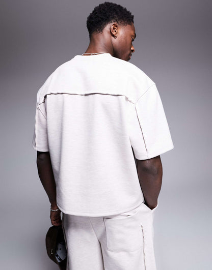 Co-Ord Heavyweight Scuba Drop Shoulder Boxy T-Shirt With Raw Edge Detail