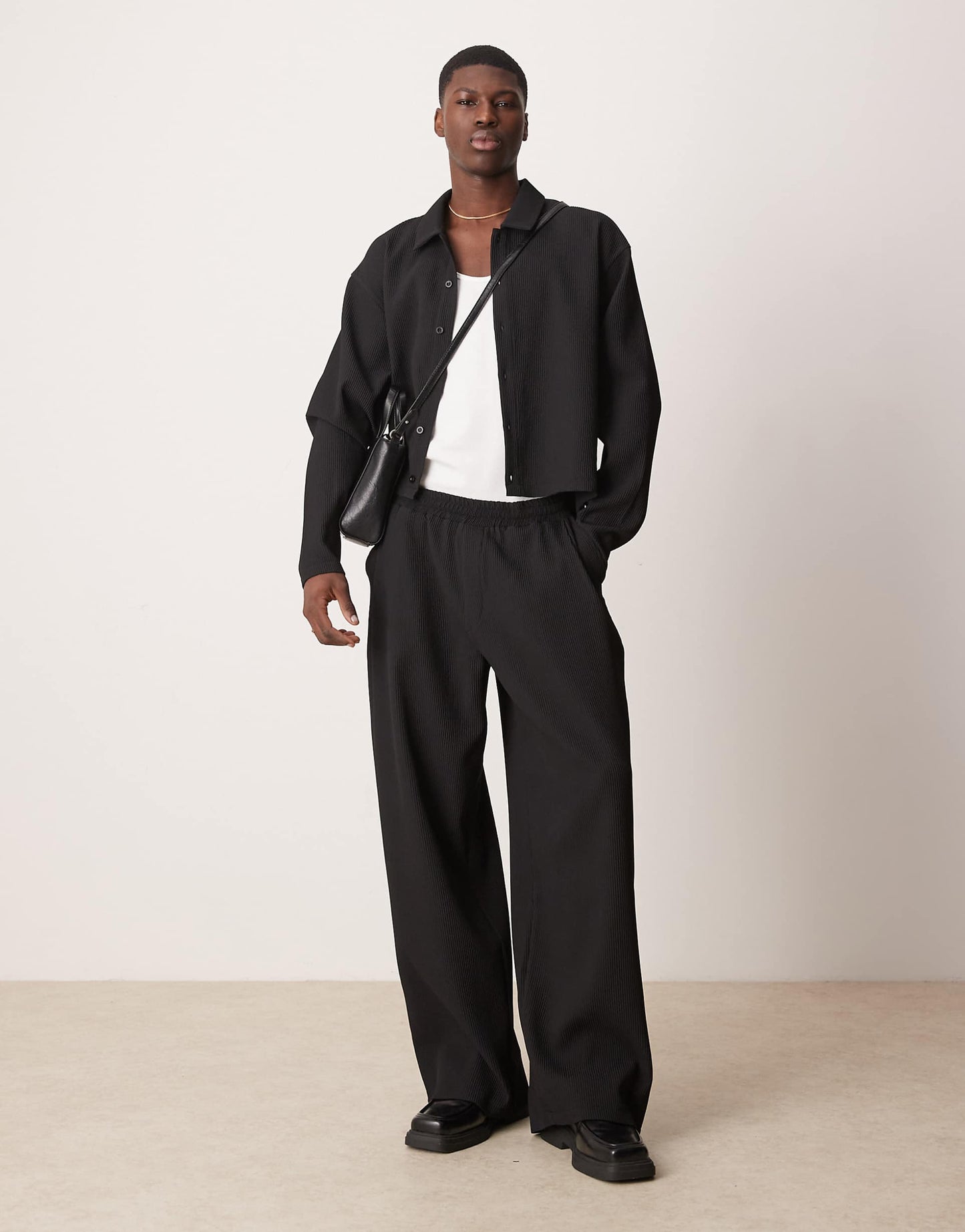 Co-Ord Super Baggy Plisse Trousers With Elasticated Waist