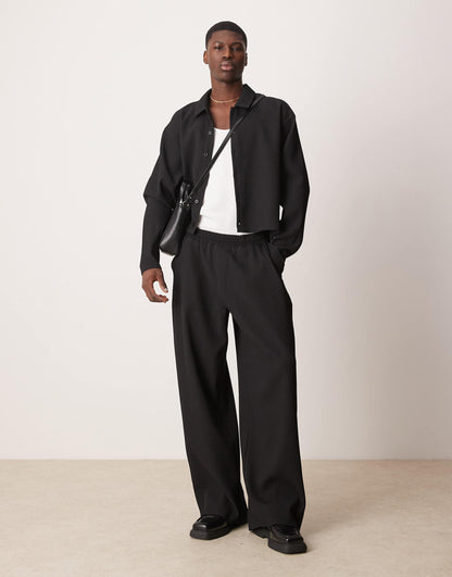 Co-Ord Super Baggy Plisse Trousers With Elasticated Waist