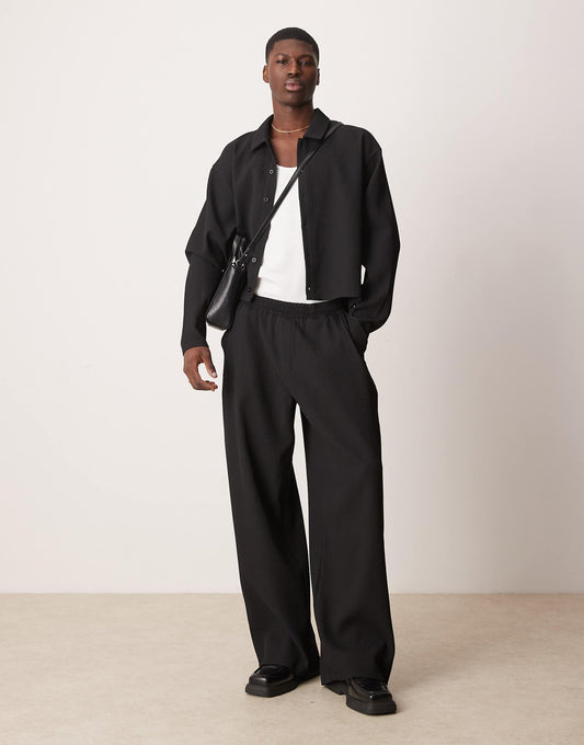 Co-Ord Super Baggy Plisse Trousers With Elasticated Waist