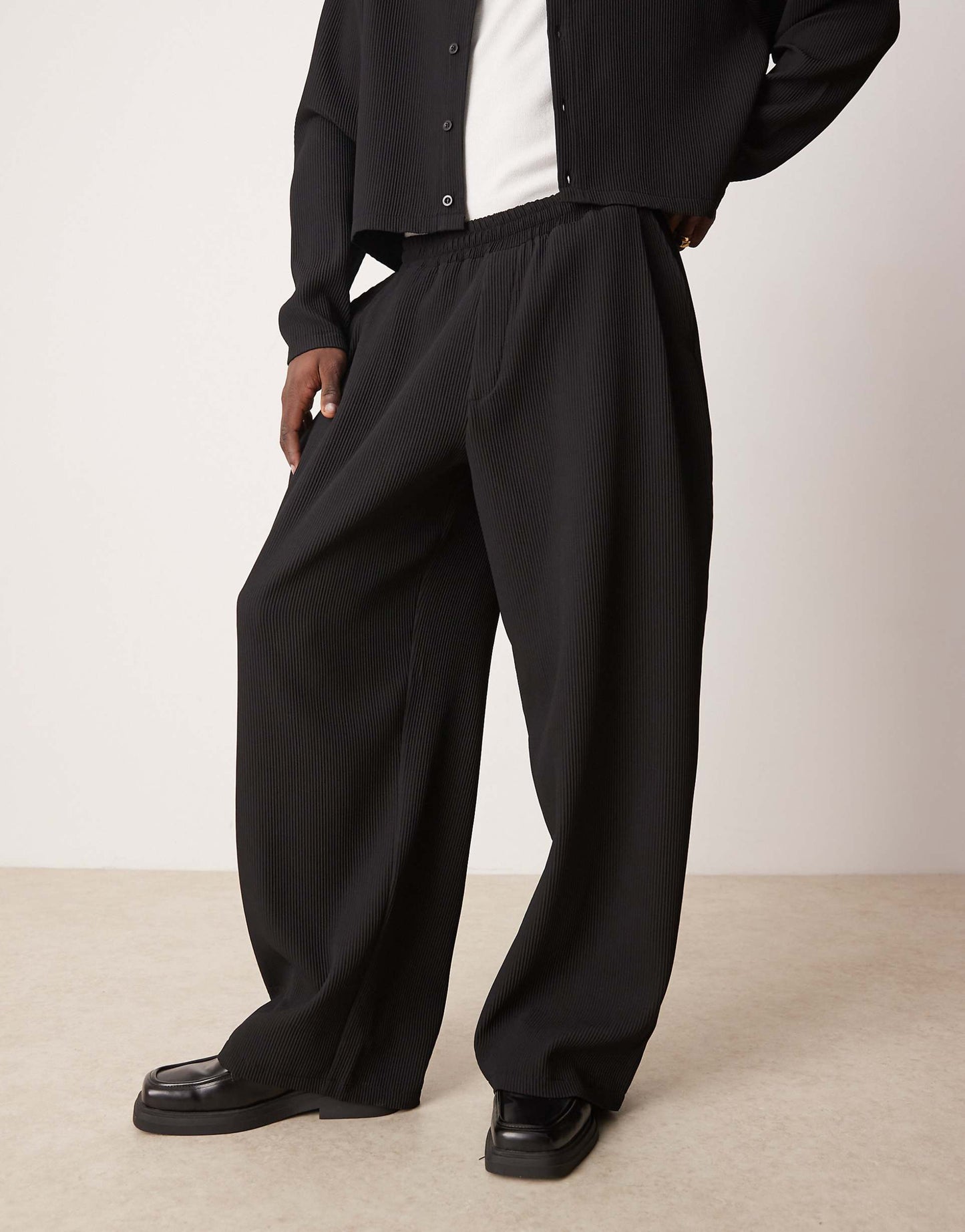 Co-Ord Super Baggy Plisse Trousers With Elasticated Waist