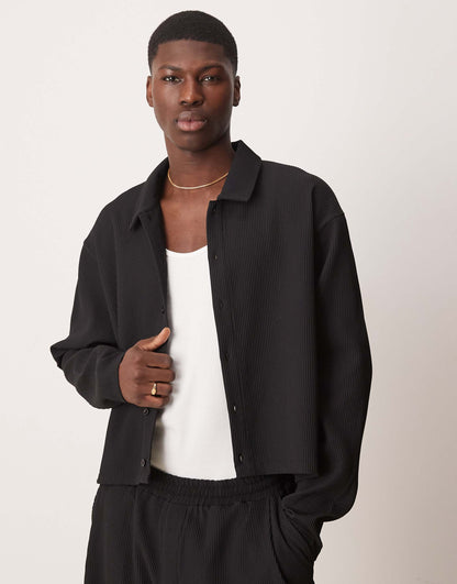 Co-Ord Oversized Crop Plisse Shirt