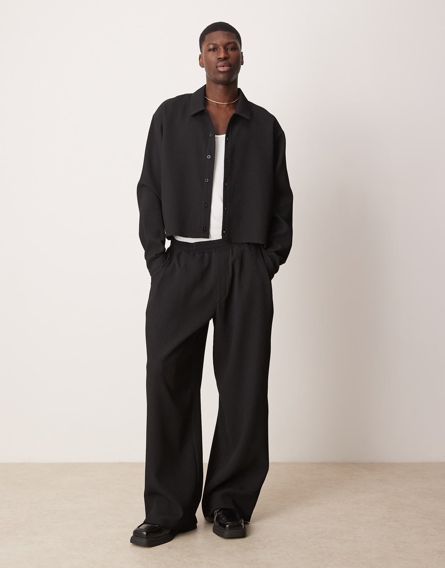 Co-Ord Oversized Crop Plisse Shirt