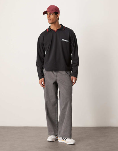 Oversized Boxy Polo T-Shirt With Sport Design