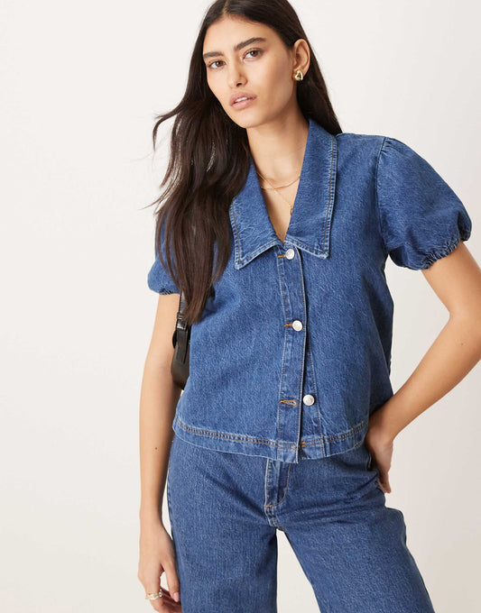 Collared Shirt With Puff Sleeves