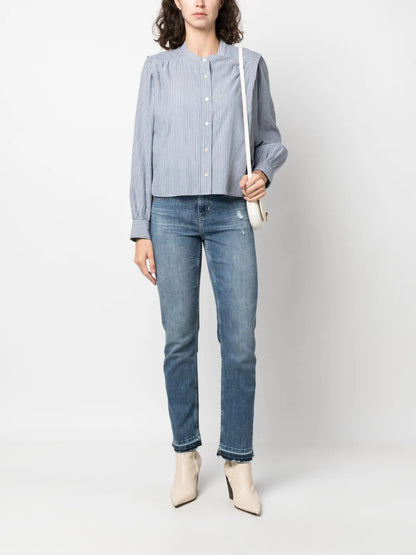 Girlfriend Distressed Tapered Jeans