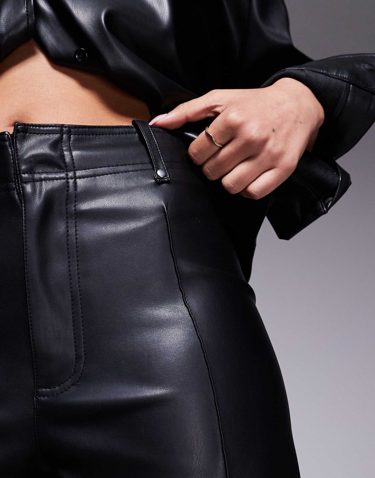 Faux Leather Wide Leg Seam Front Trouser