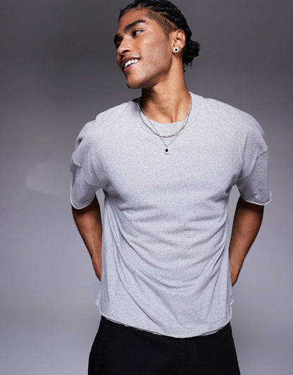 Oversized Boxy Drop Shoulder Raw Hem T-Shirt