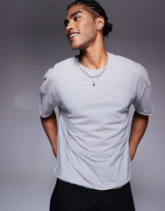 Oversized Boxy Drop Shoulder Raw Hem T-Shirt