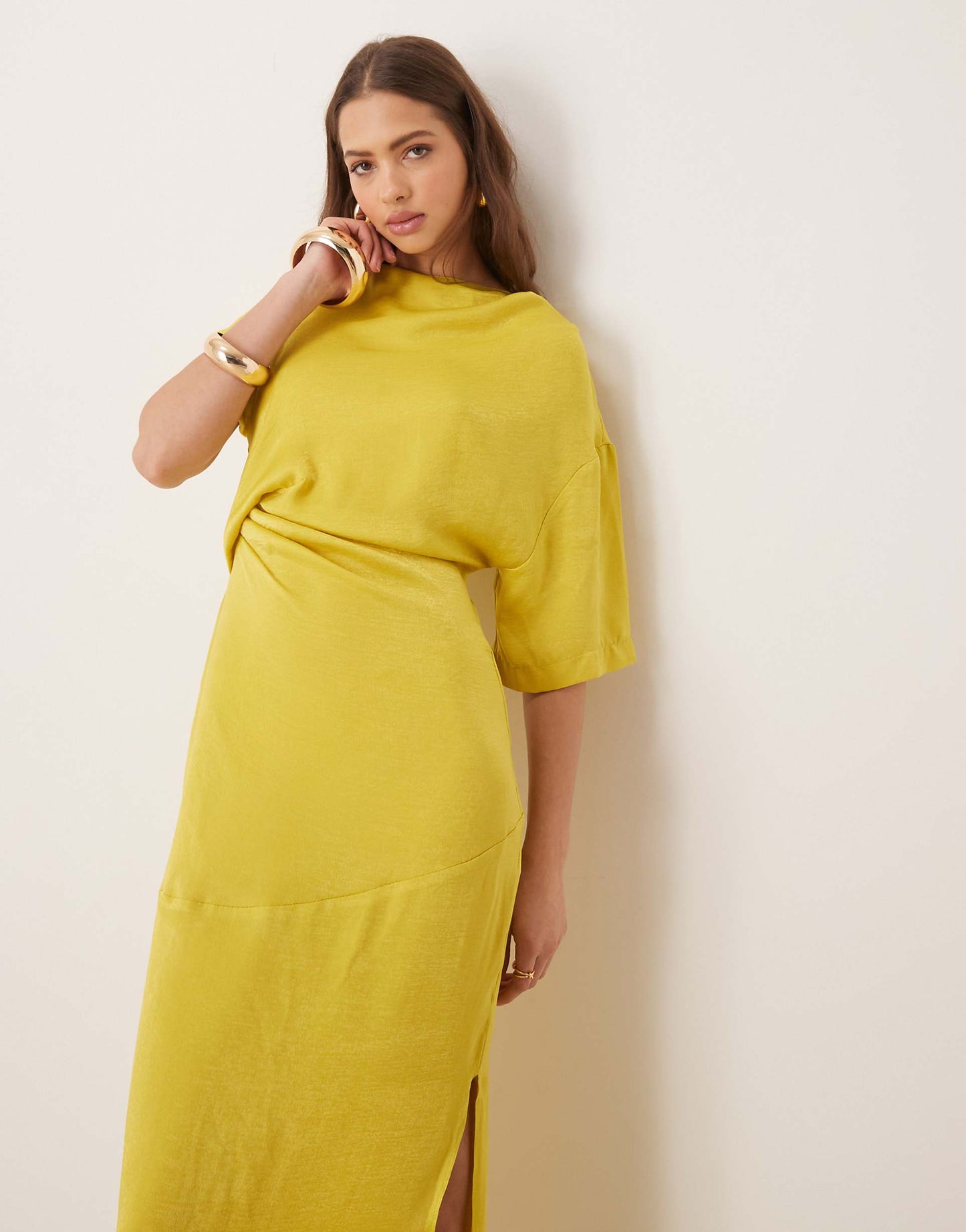 Tuck Detail T Shirt Draped Back Maxi Dress