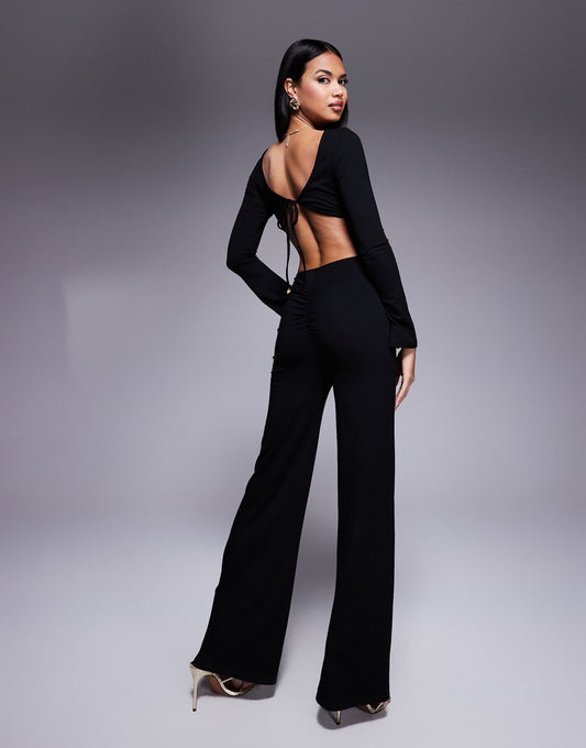 Angel Sleeve Jumpsuit With Open Back And Tie Detail