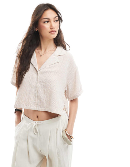 Linen Look Short Sleeve Boxy Shirt