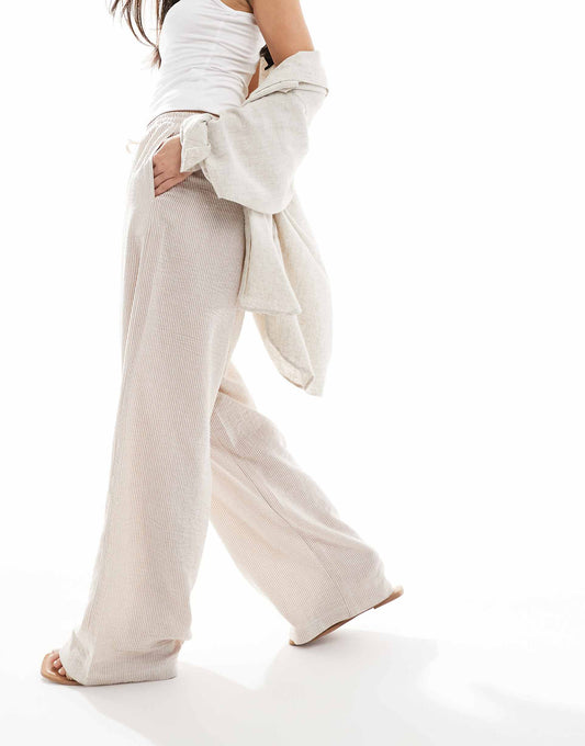 Tie Waist Wide Leg Linen Trousers