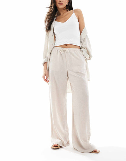 Tie Waist Wide Leg Linen Trousers