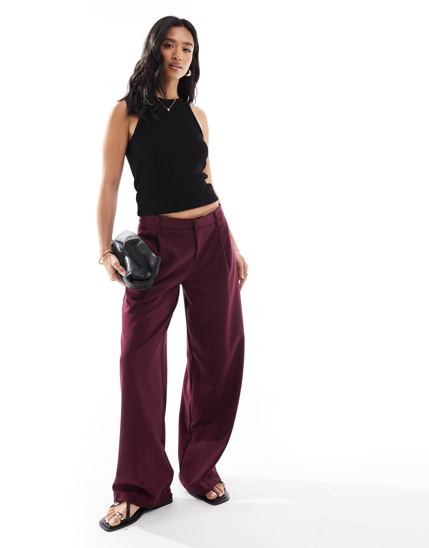 Petite Low Rise Wide Leg Tailored Trousers