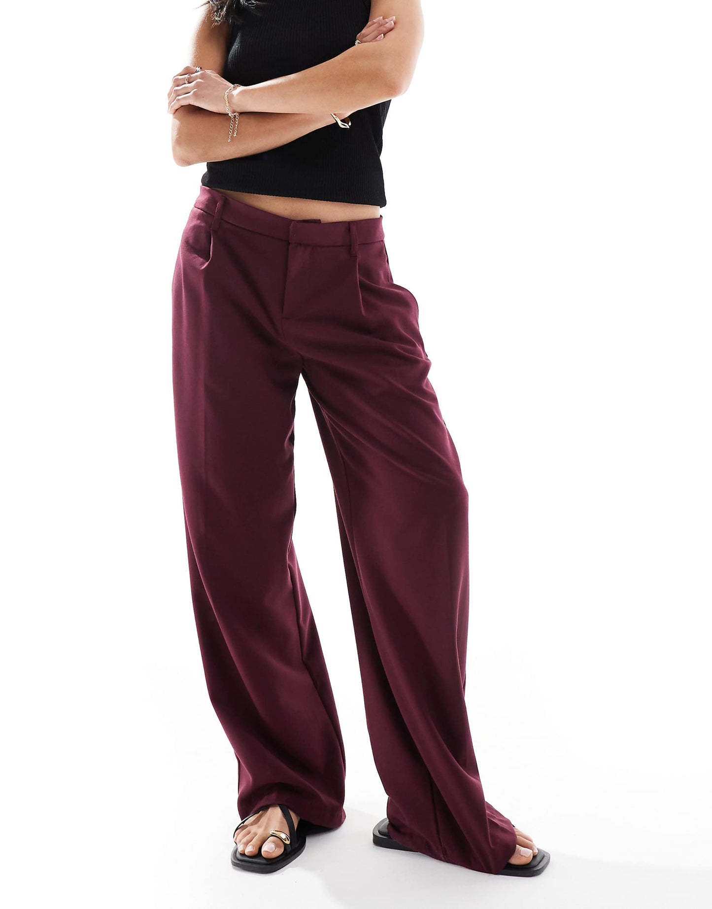 Petite Low Rise Wide Leg Tailored Trousers