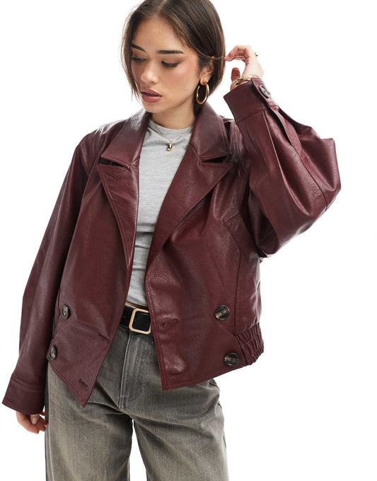 Faux Leather Double Breasted Jacket