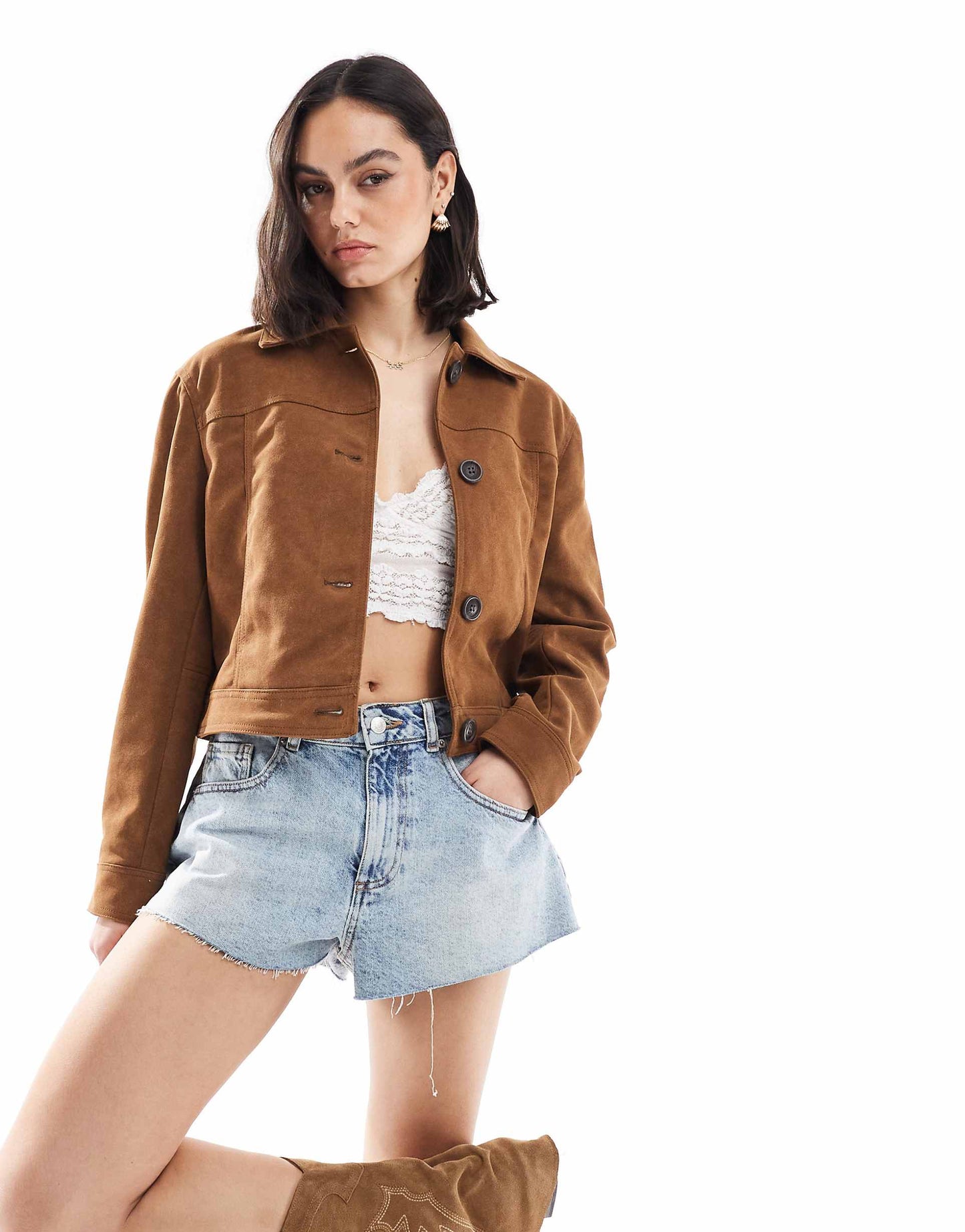 Faux Suede Cropped Jacket