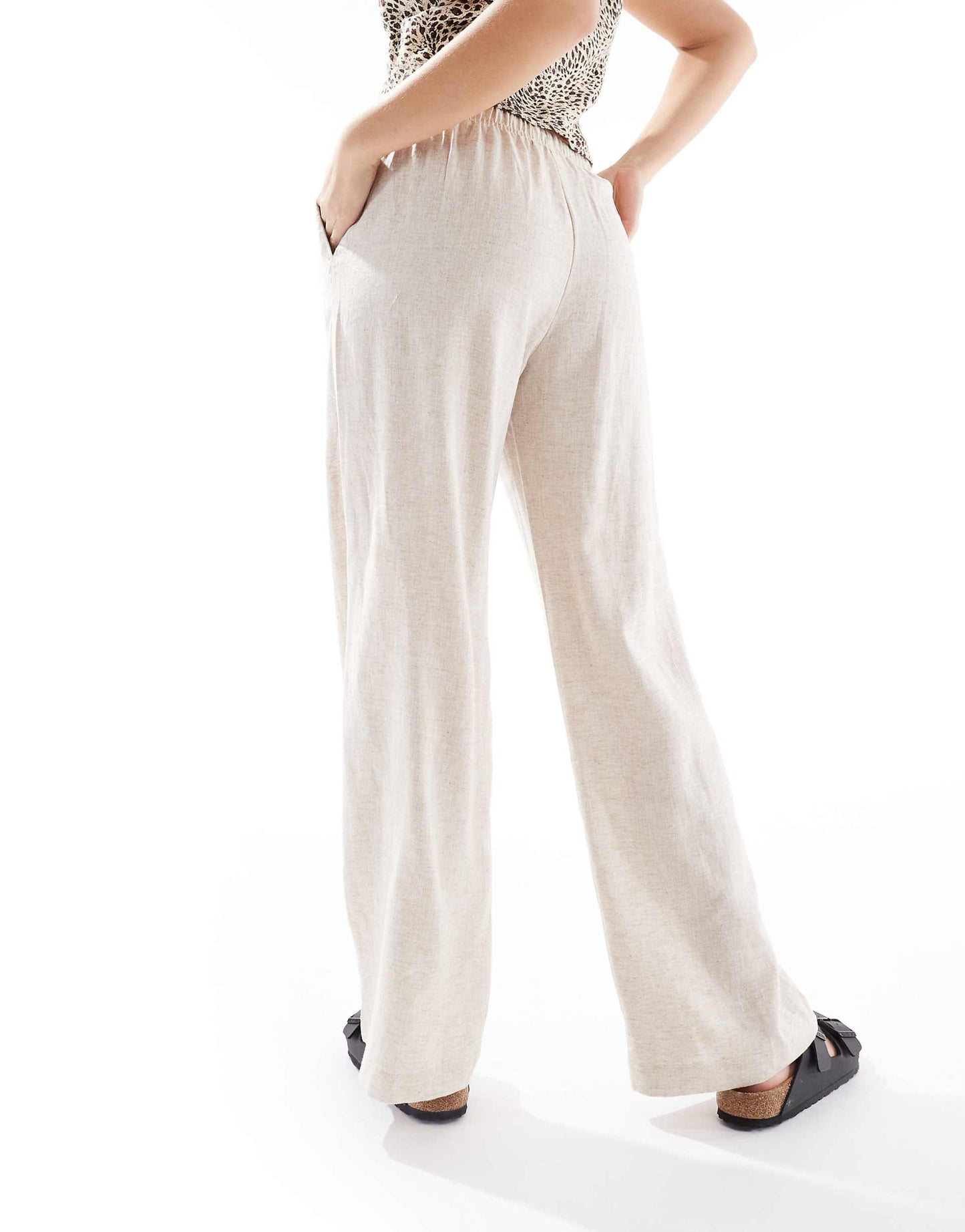 Tie Waist Wide Leg Linen Rich Trousers