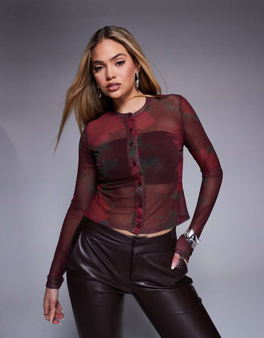 Mesh Button Through Cardigan