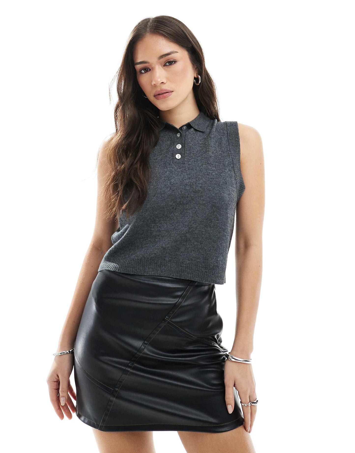 Leather Look  Mini Skirt With Contrast Seam Detail