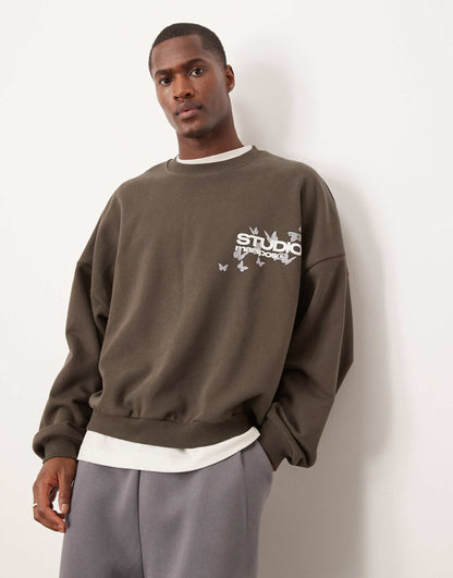 Extreme Oversized Boxy Sweatshirt With Chest Print