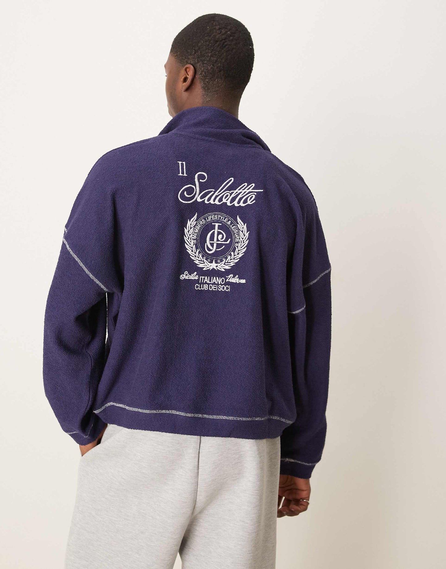 Oversized Dropped Shoulder Funnel Neck Sweatshirt With Embroidery