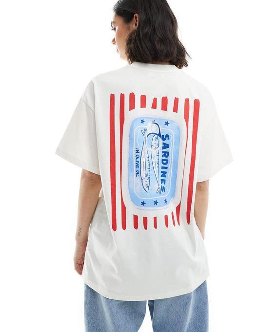 Oversized Sardine Stripe Back Print Graphic Tee